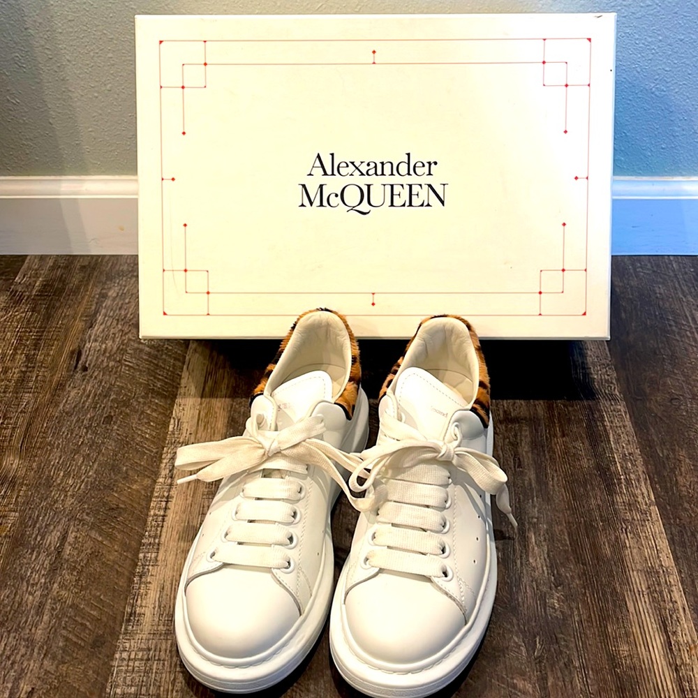 Alexander McQueen White ✖️ Leopard, Size 38.5